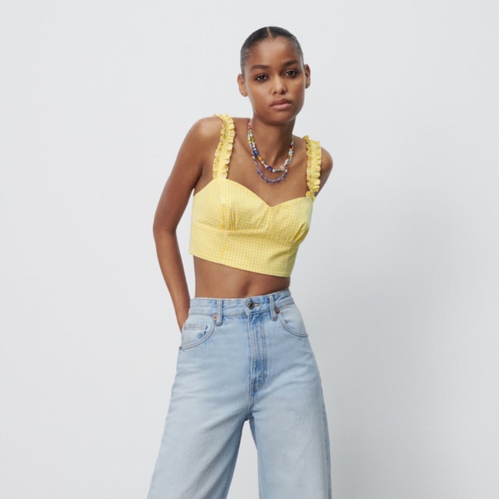NWT Zara Yellow Gingham Crop Top